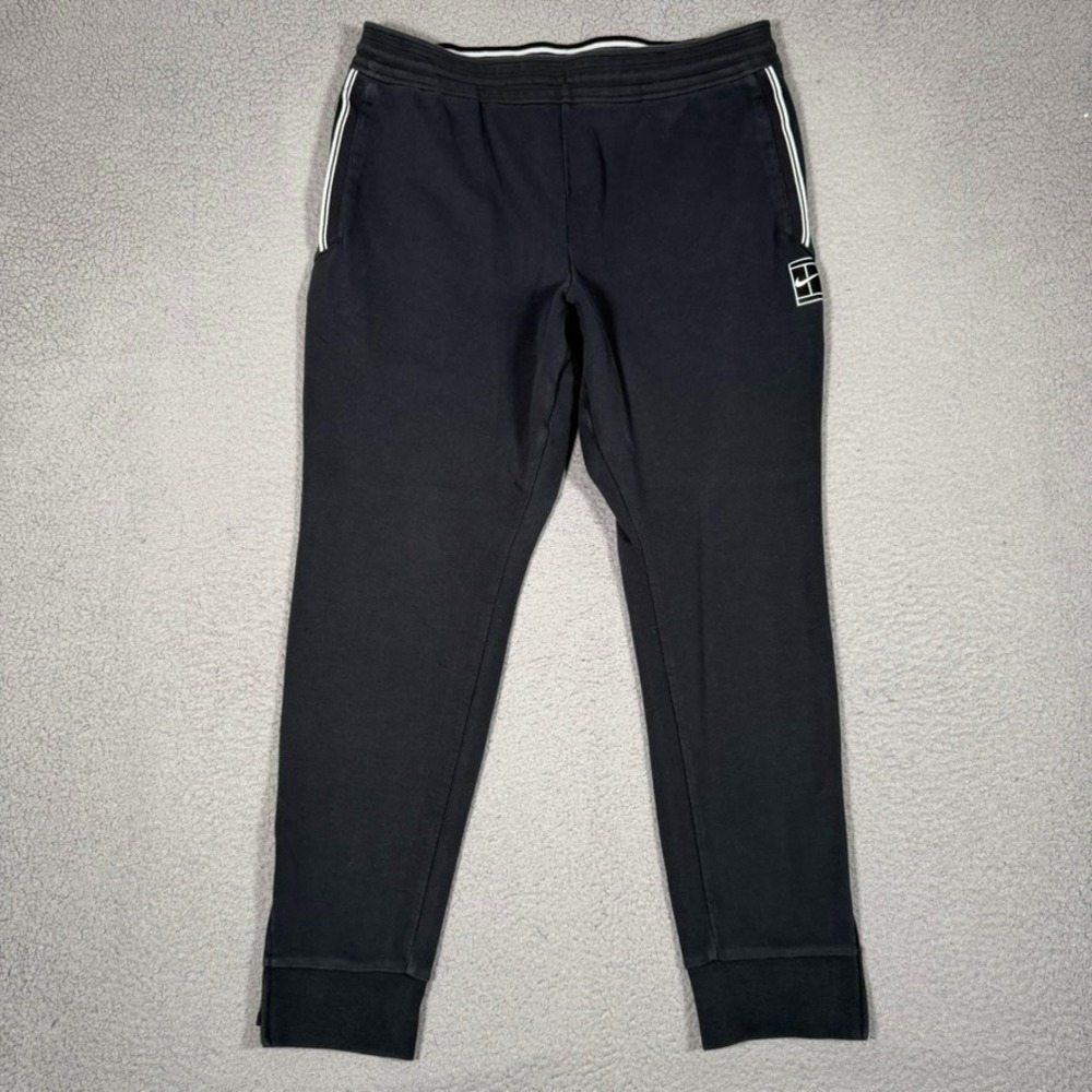Nike Court Baseline Tennis Pants Mens XL Black Dri-Fit Jogger Ankle Zip Logo